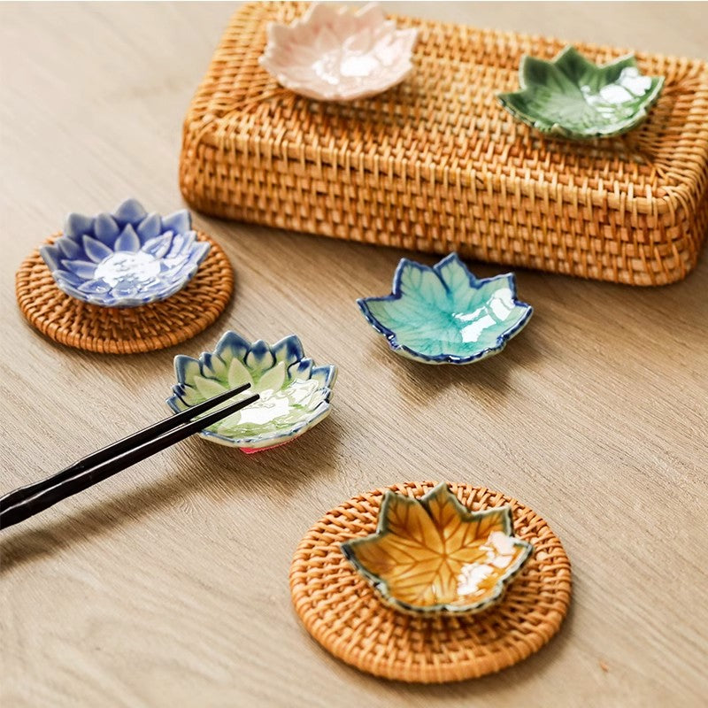 Ceramic Chopstick Shelf with Maple Leaf and Lotus Design - Kitchen Organizer