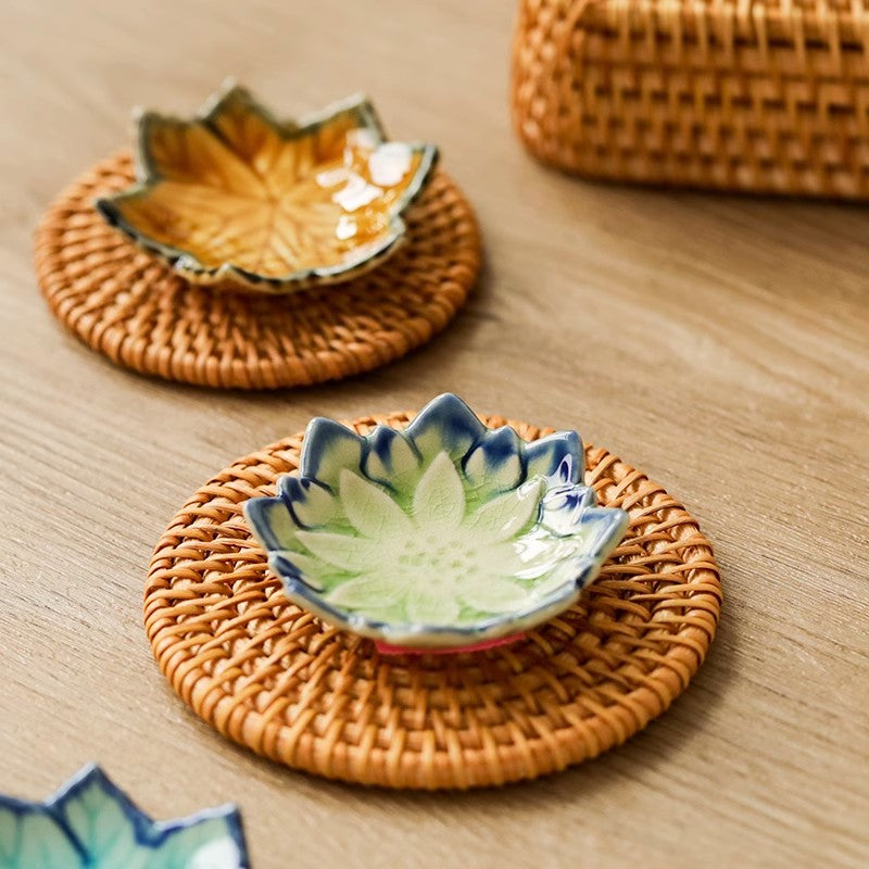Ceramic Chopstick Shelf with Maple Leaf and Lotus Design - Kitchen Organizer