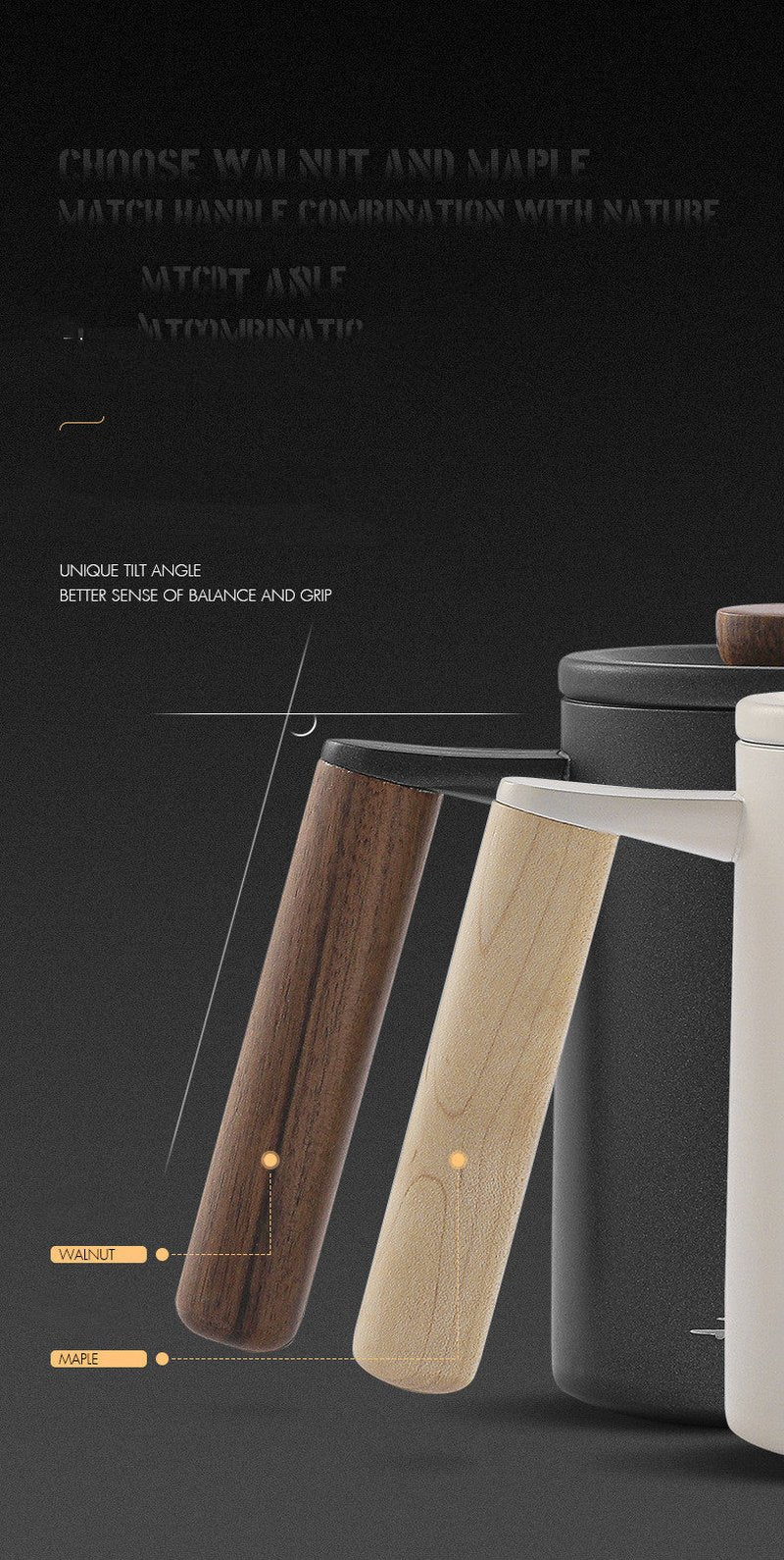 Handmade Coffee Maker with Solid Wood Handle - Planet Series Rushed Design