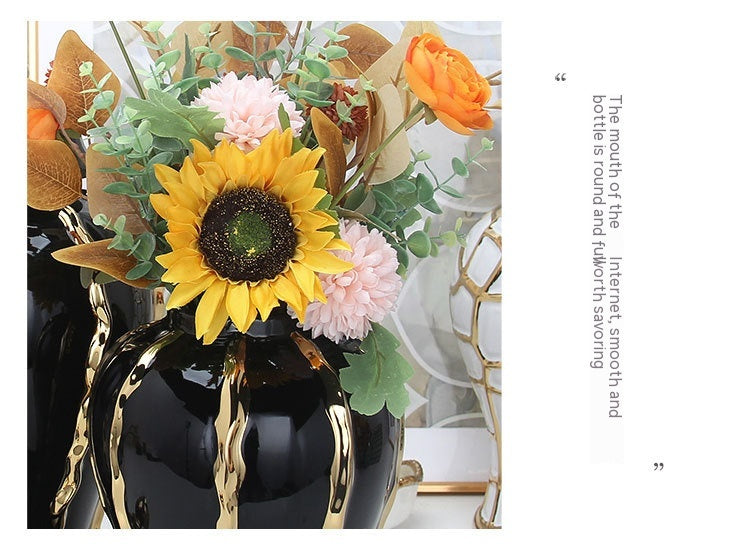 Ceramic Temple Jar Ornaments Set - Black and Gold Pattern Home Decor
