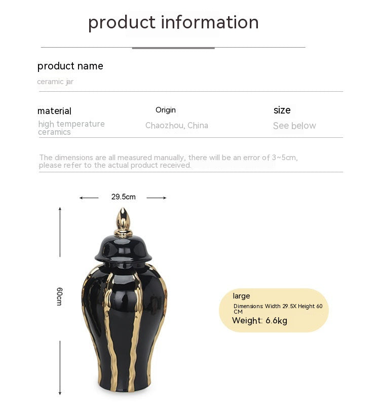 Ceramic Temple Jar Ornaments Set - Black and Gold Pattern Home Decor