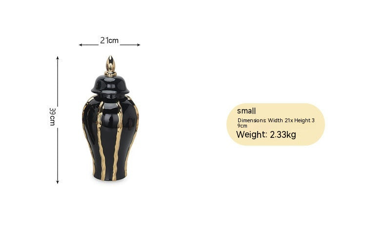 Ceramic Temple Jar Ornaments Set - Black and Gold Pattern Home Decor