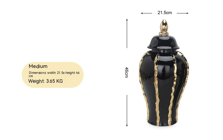 Ceramic Temple Jar Ornaments Set - Black and Gold Pattern Home Decor