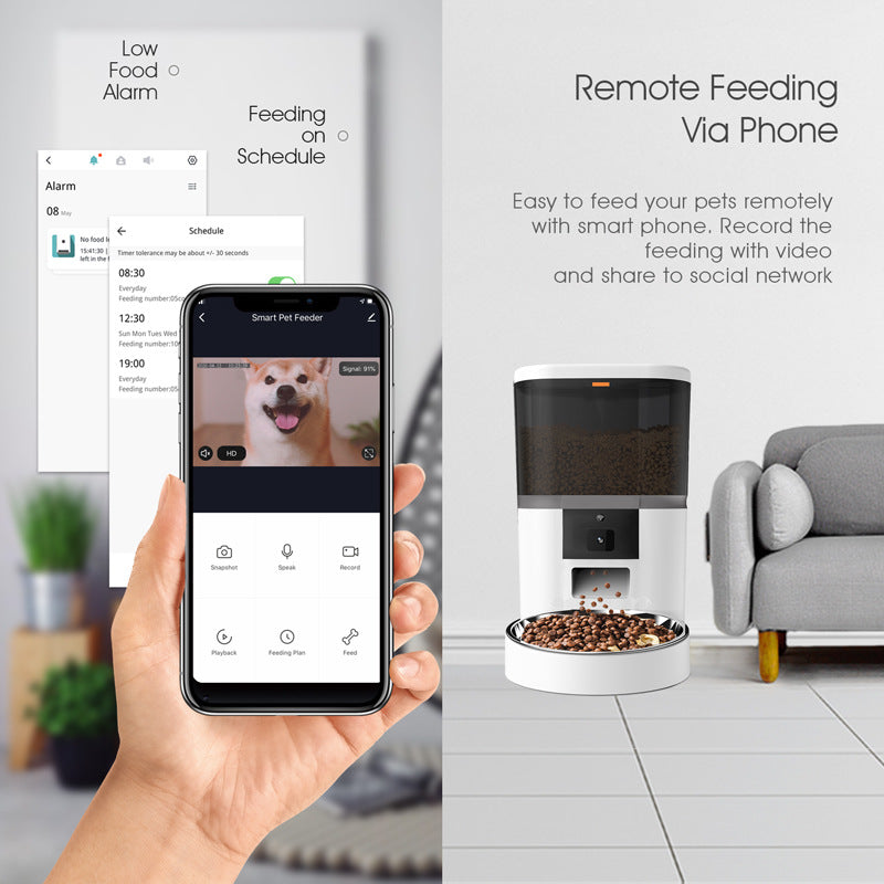 Pet Video Camera With Adjustable Feeding Dispenser for Dogs and Cats
