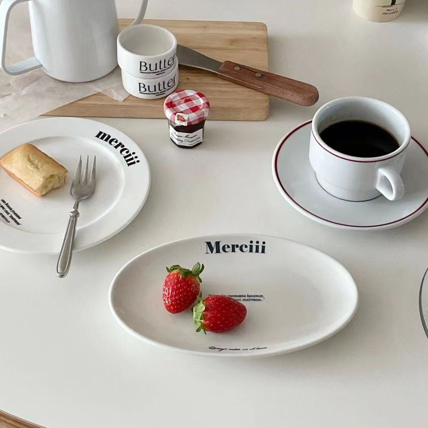French Alphabet Ceramic Tableware Set - Adults Kitchen Dinnerware