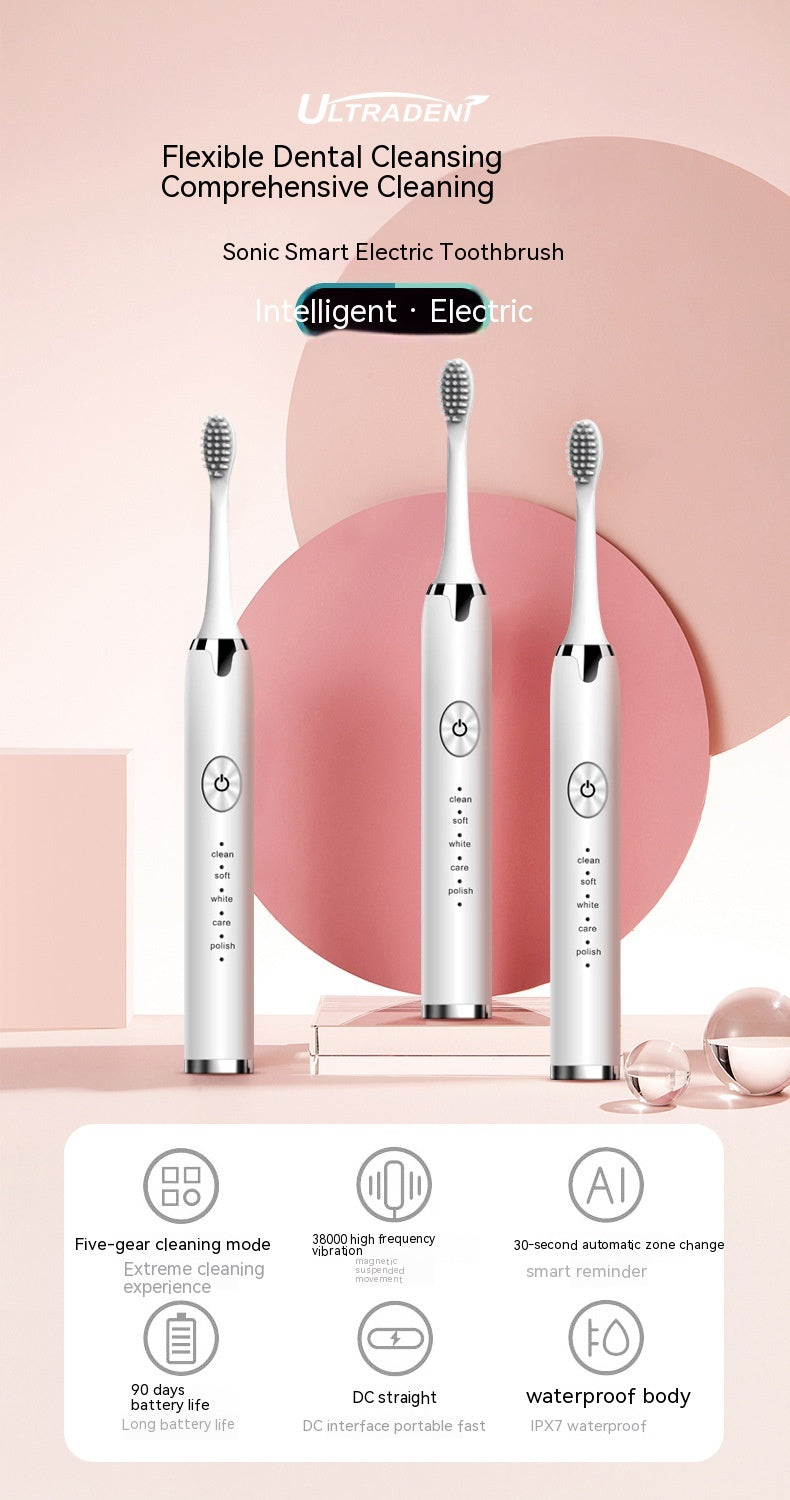 Rechargeable Waterproof Electric Toothbrush with 3 Brush Heads