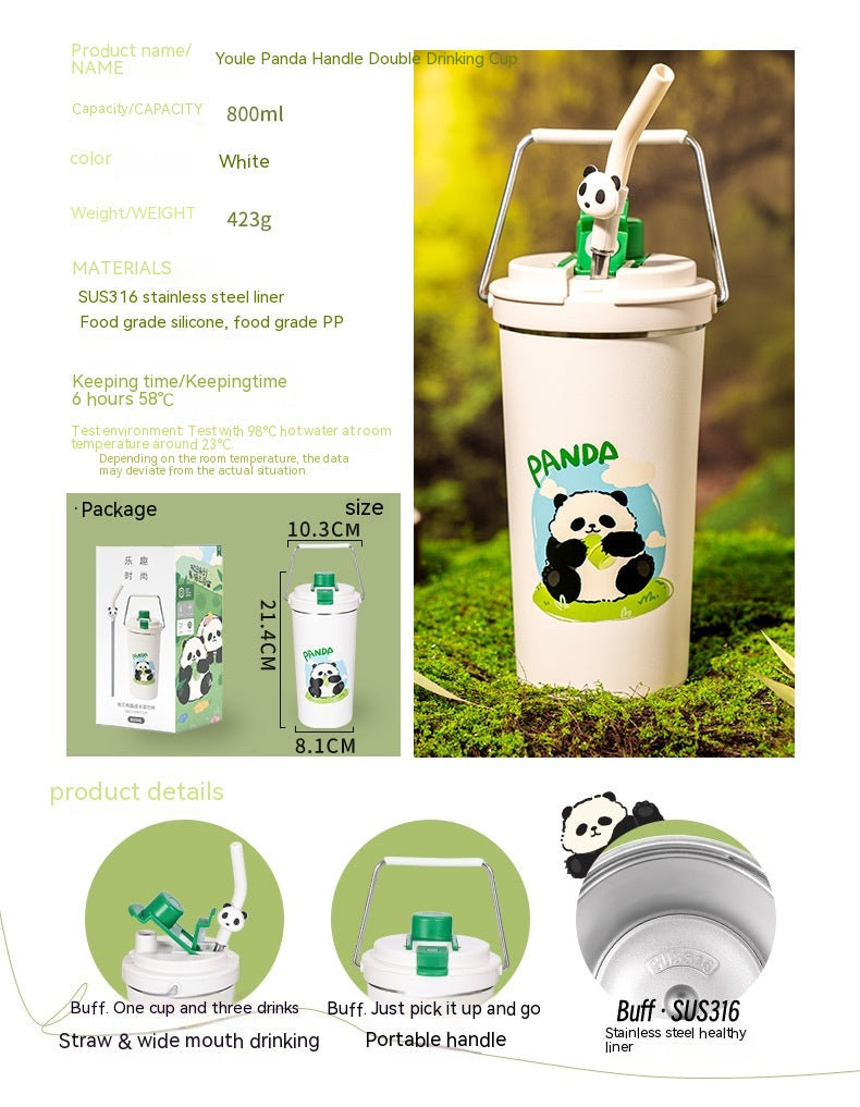Insulated Panda Mug Stainless Steel Travel Water Cup Gift for Kids & Adults