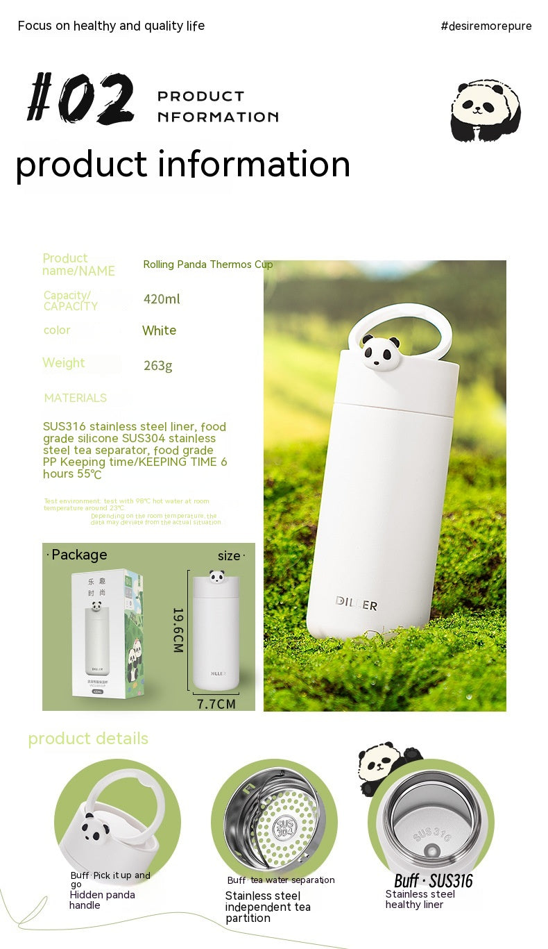 Insulated Panda Mug Stainless Steel Travel Water Cup Gift for Kids & Adults
