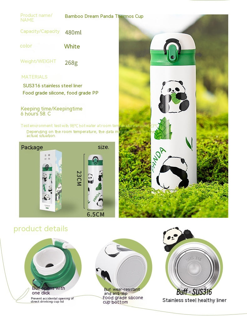 Insulated Panda Mug Stainless Steel Travel Water Cup Gift for Kids & Adults