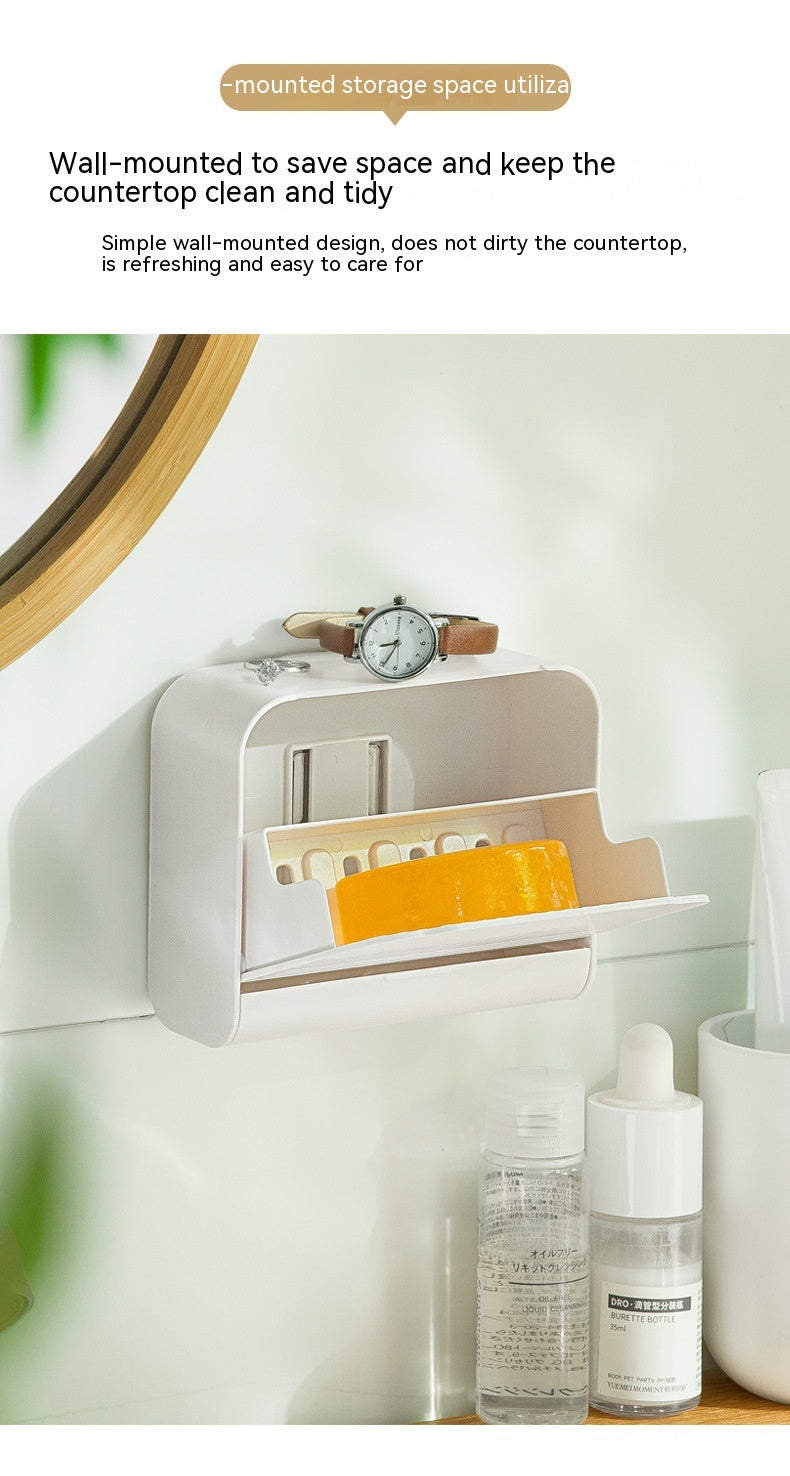 Punch-Free Dustproof Wall-Mounted Cotton Swab Storage Box Bathroom Organizer