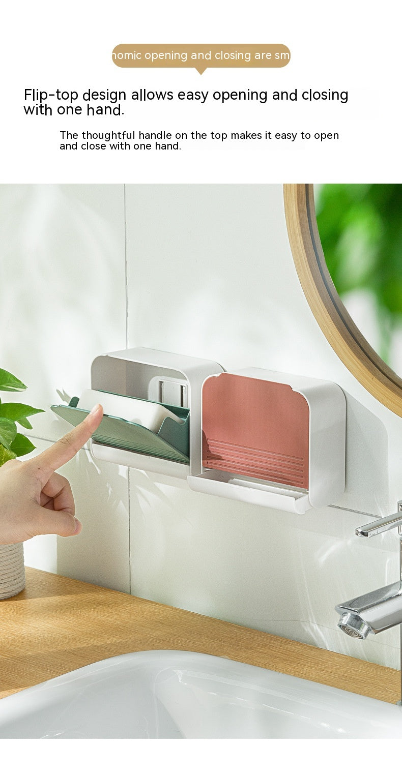 Punch-Free Dustproof Wall-Mounted Cotton Swab Storage Box Bathroom Organizer