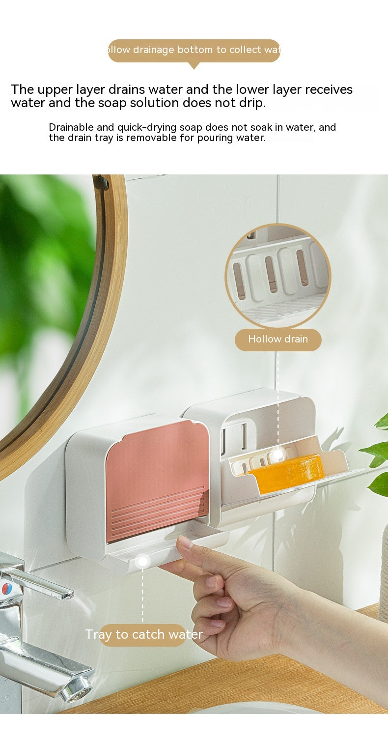 Punch-Free Dustproof Wall-Mounted Cotton Swab Storage Box Bathroom Organizer