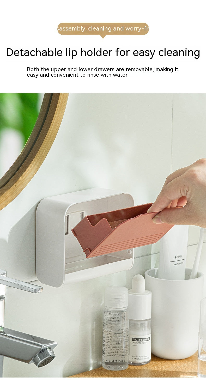 Punch-Free Dustproof Wall-Mounted Cotton Swab Storage Box Bathroom Organizer
