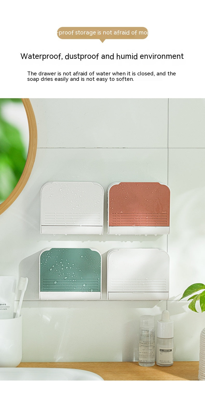 Punch-Free Dustproof Wall-Mounted Cotton Swab Storage Box Bathroom Organizer
