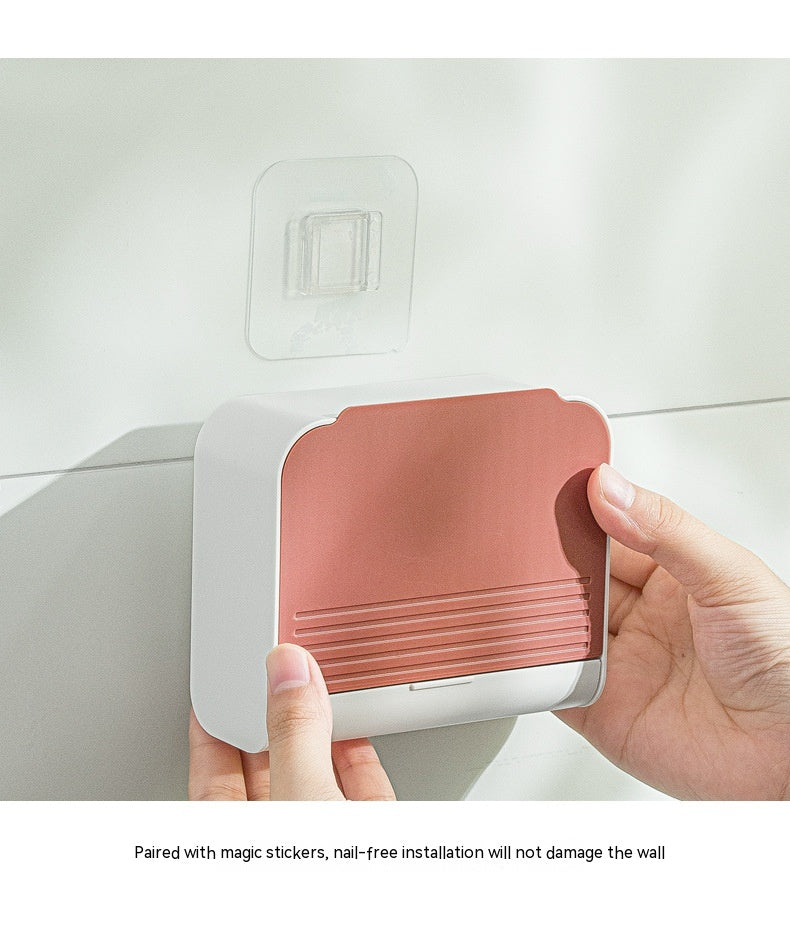 Punch-Free Dustproof Wall-Mounted Cotton Swab Storage Box Bathroom Organizer