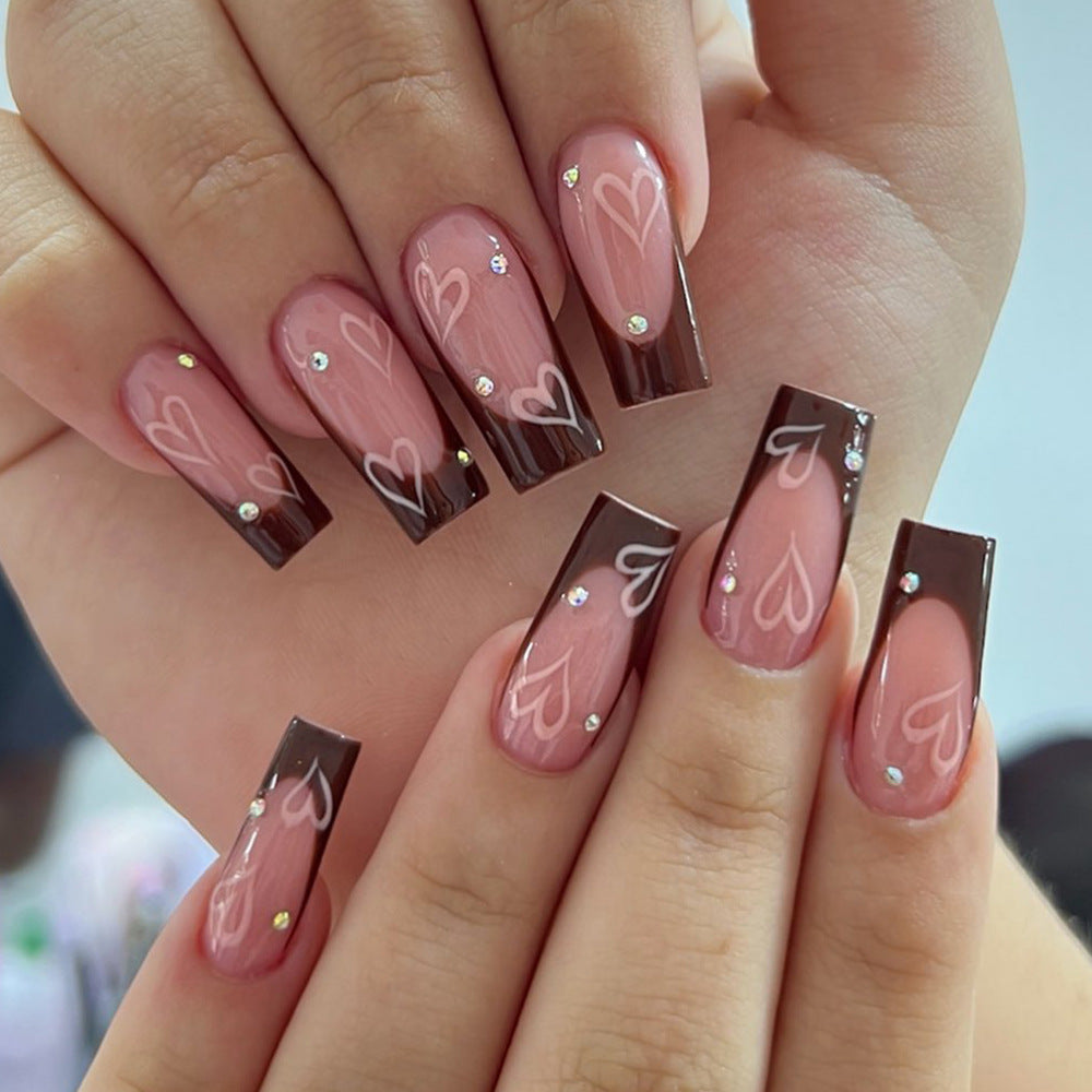 Nail Art Tips with Glue for Ladies - Love Pattern, 24 Pieces