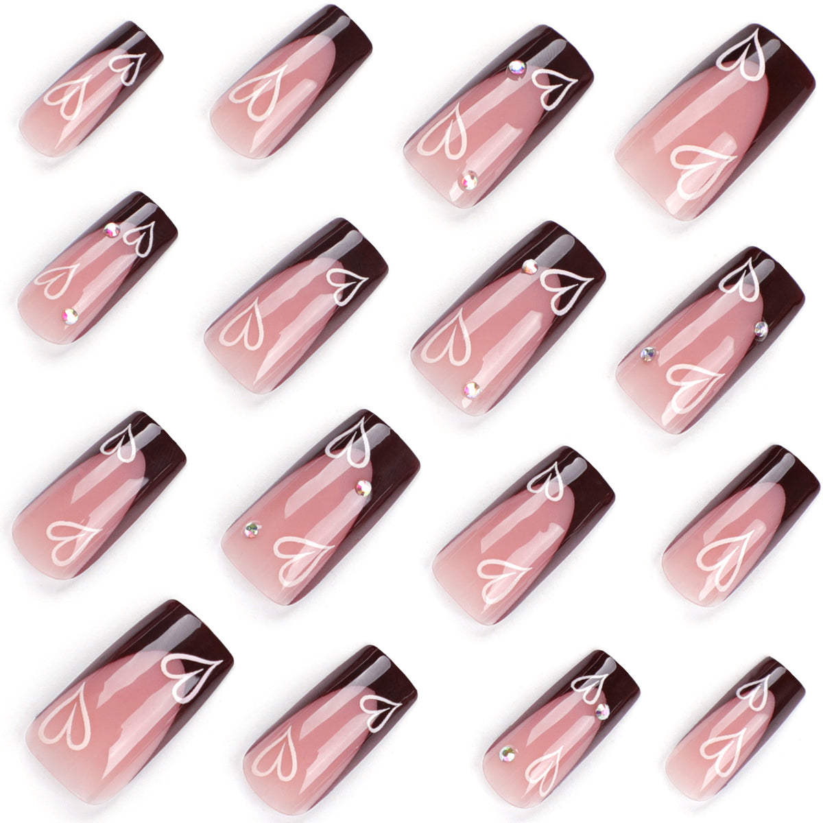 Nail Art Tips with Glue for Ladies - Love Pattern, 24 Pieces