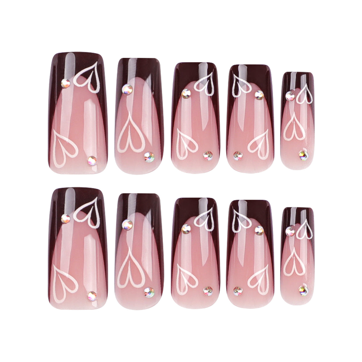 Nail Art Tips with Glue for Ladies - Love Pattern, 24 Pieces