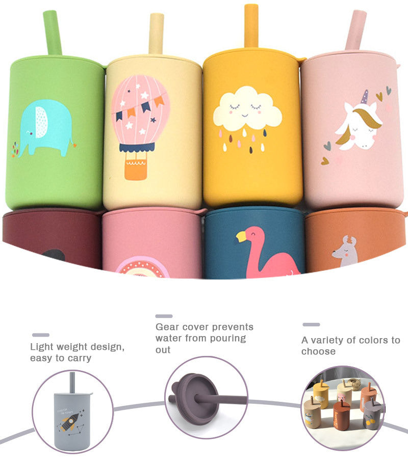 Leak-Proof Silicone Children's Drinking Cup with Straw and Suction Base