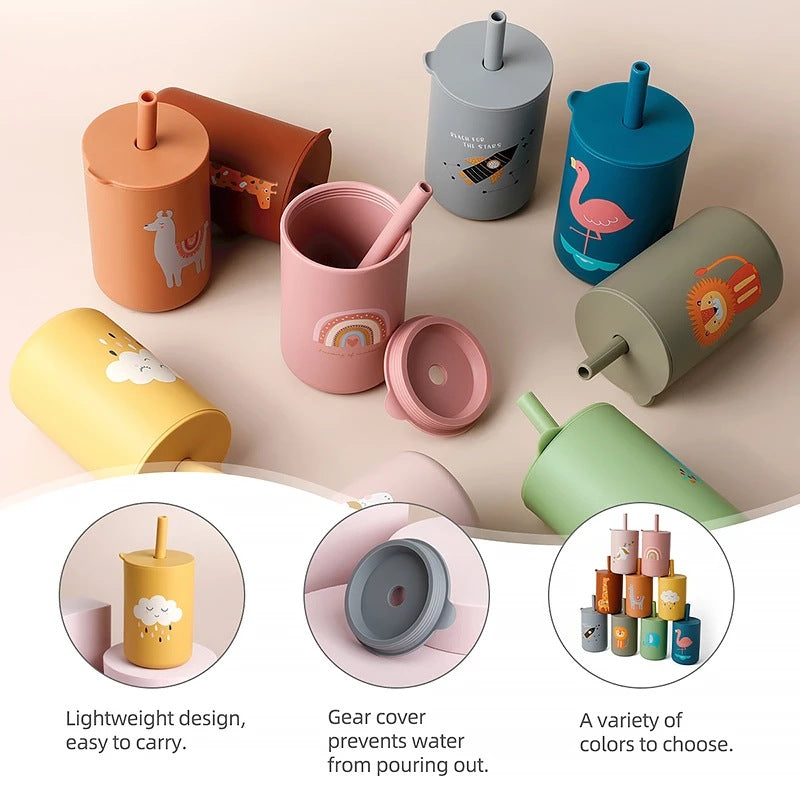 Leak-Proof Silicone Children's Drinking Cup with Straw and Suction Base
