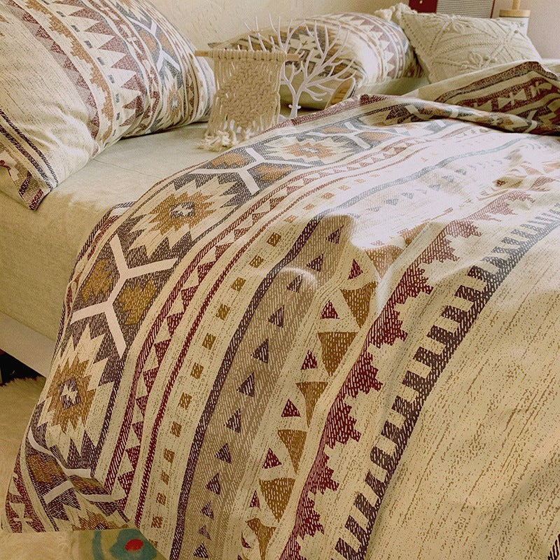 Bohemian Cotton Bed Sheet Set with Geometric Pattern - Multiple Sizes