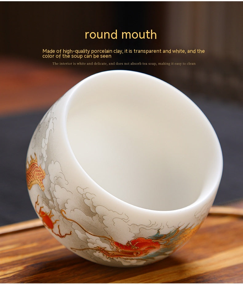 Dragon Year Gift Mutton Fat Jade Ceramic Cup - Single Drinkware