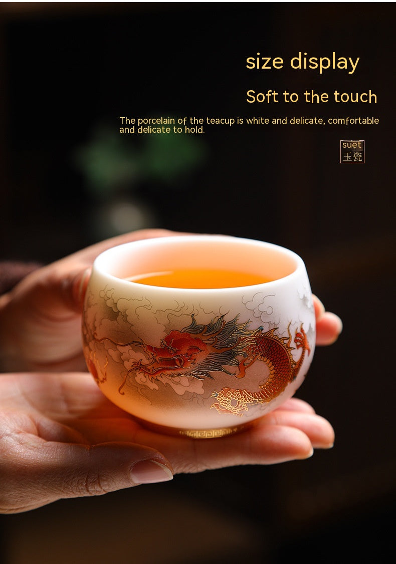 Dragon Year Gift Mutton Fat Jade Ceramic Cup - Single Drinkware