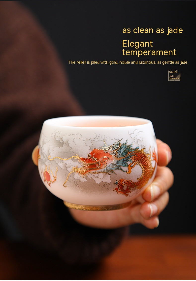 Dragon Year Gift Mutton Fat Jade Ceramic Cup - Single Drinkware
