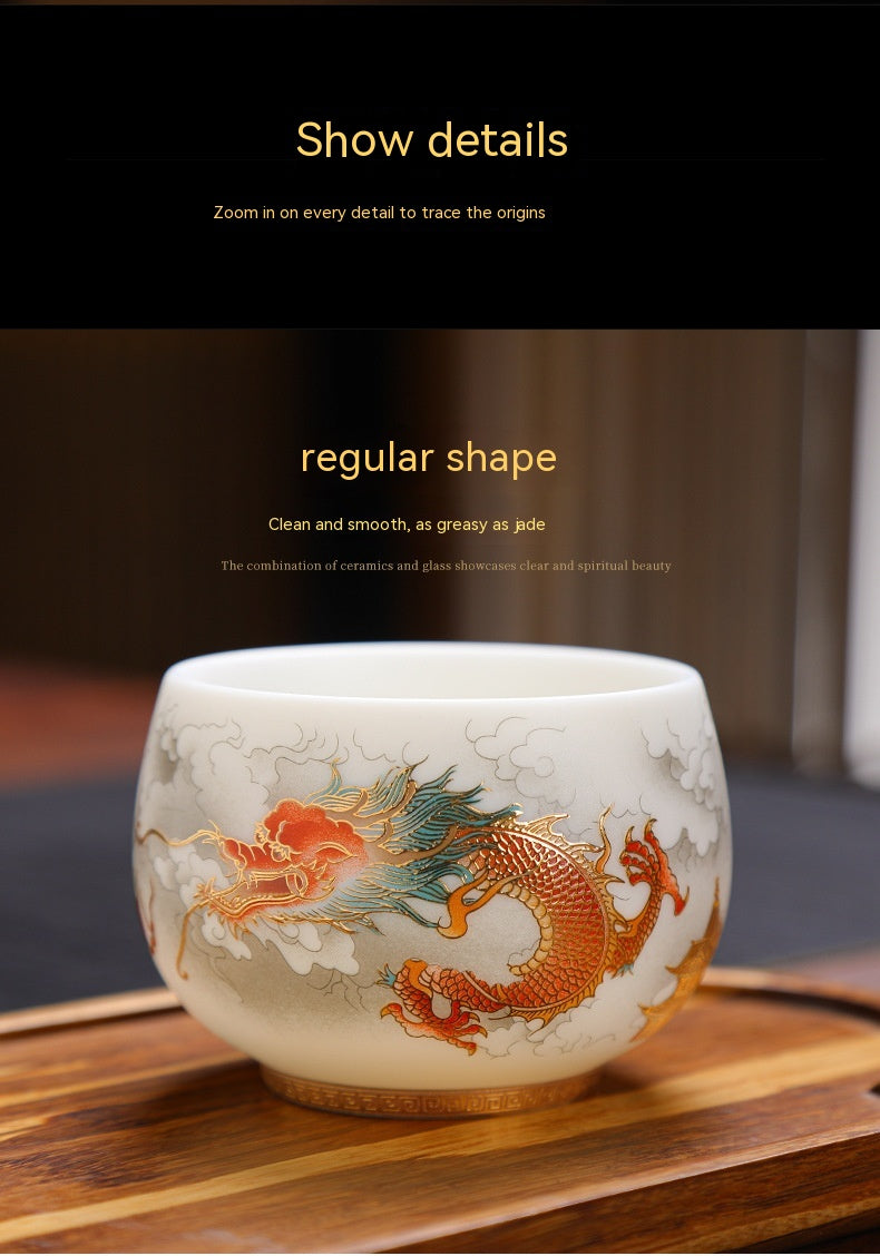 Dragon Year Gift Mutton Fat Jade Ceramic Cup - Single Drinkware