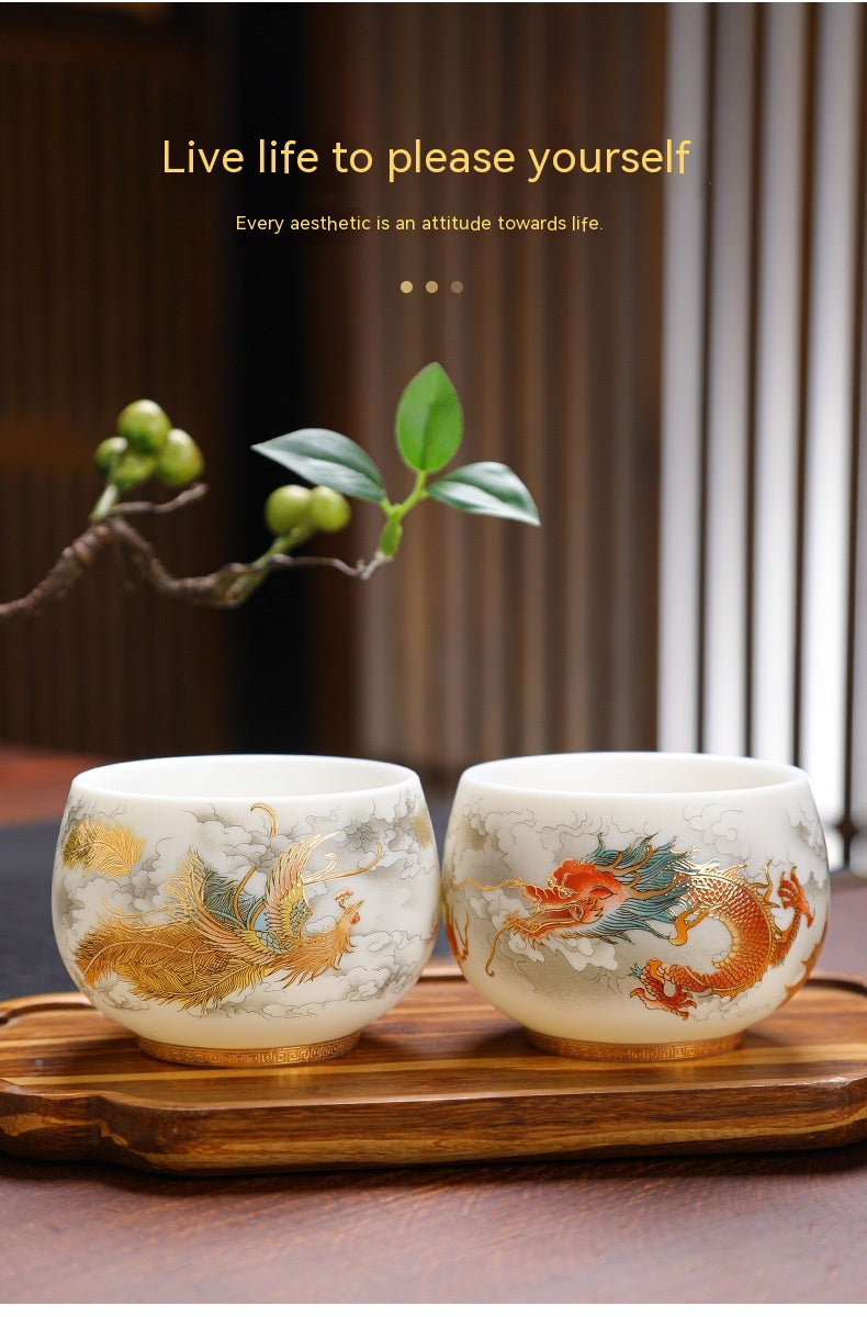 Dragon Year Gift Mutton Fat Jade Ceramic Cup - Single Drinkware