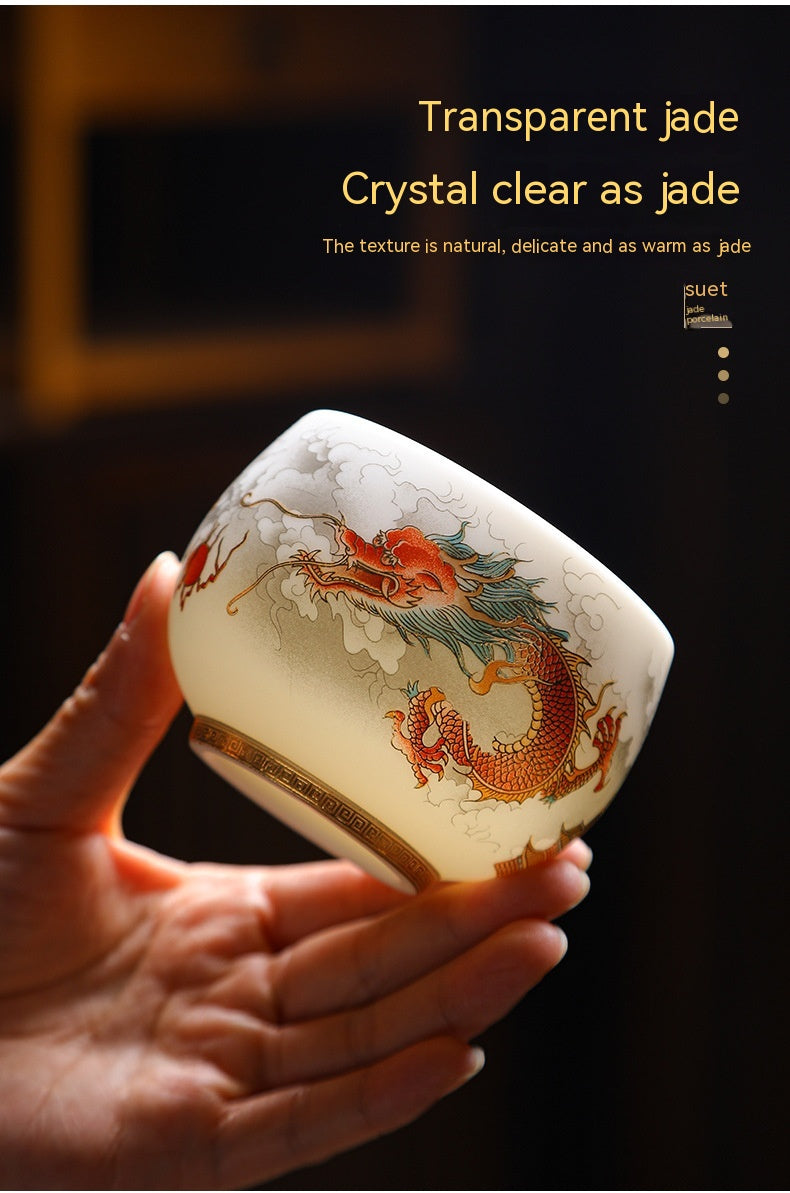 Dragon Year Gift Mutton Fat Jade Ceramic Cup - Single Drinkware