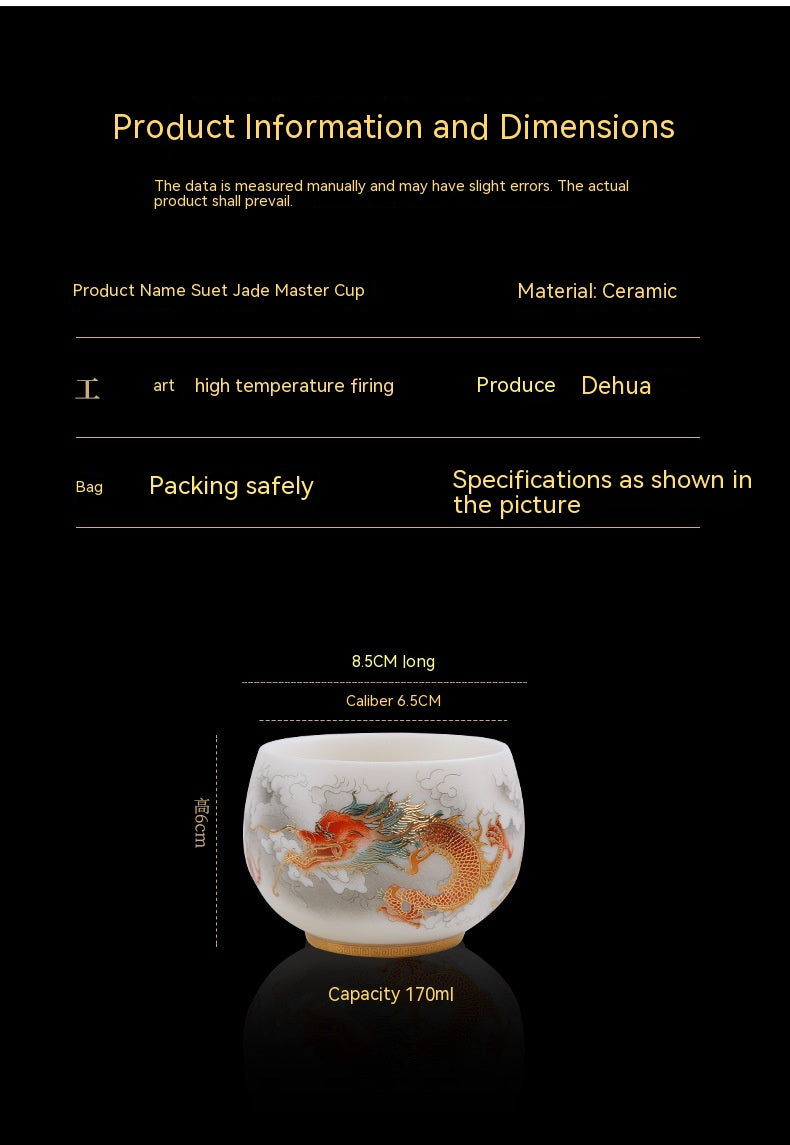 Dragon Year Gift Mutton Fat Jade Ceramic Cup - Single Drinkware