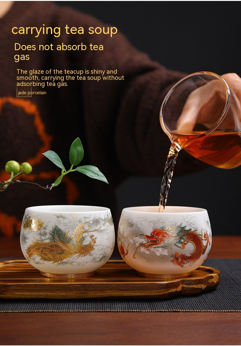 Dragon Year Gift Mutton Fat Jade Ceramic Cup - Single Drinkware