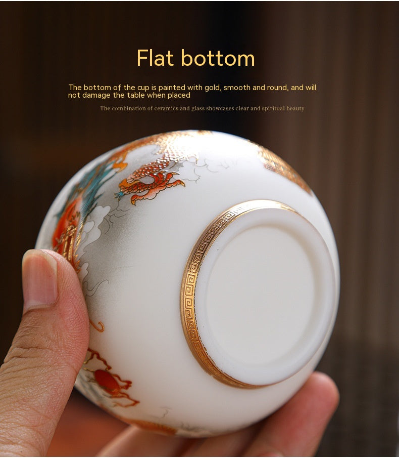 Dragon Year Gift Mutton Fat Jade Ceramic Cup - Single Drinkware