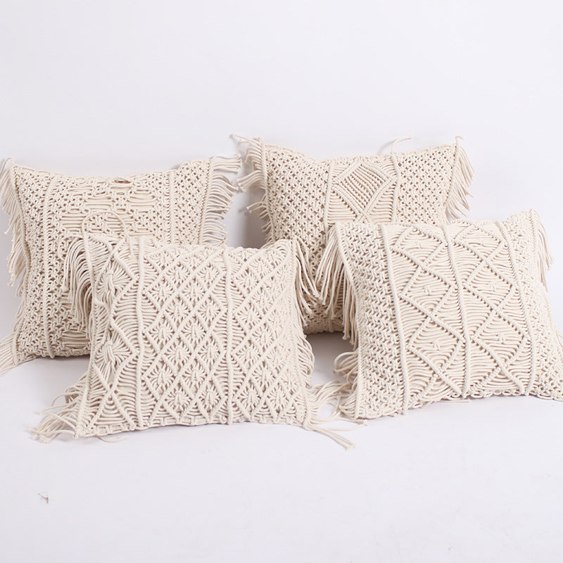 Hand-Woven Braid Rope Tassel Pillow 45x45cm Home Decorative Cushion