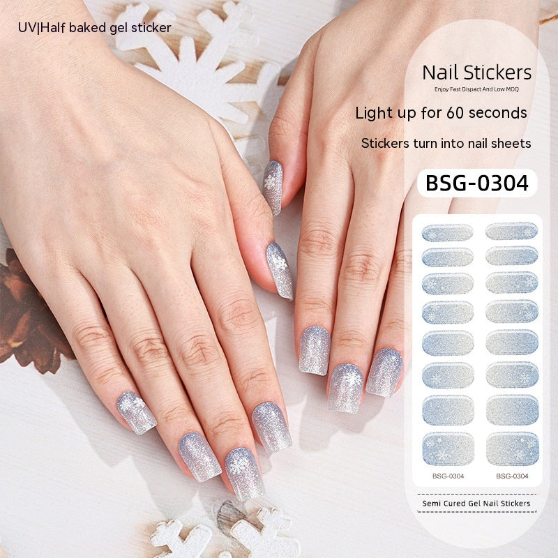 Christmas Gel Nail Art Stickers Set - Semi-Curing Nail Decals for Festive Nails