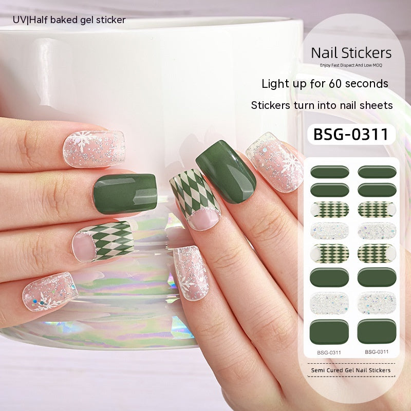 Christmas Gel Nail Art Stickers Set - Semi-Curing Nail Decals for Festive Nails