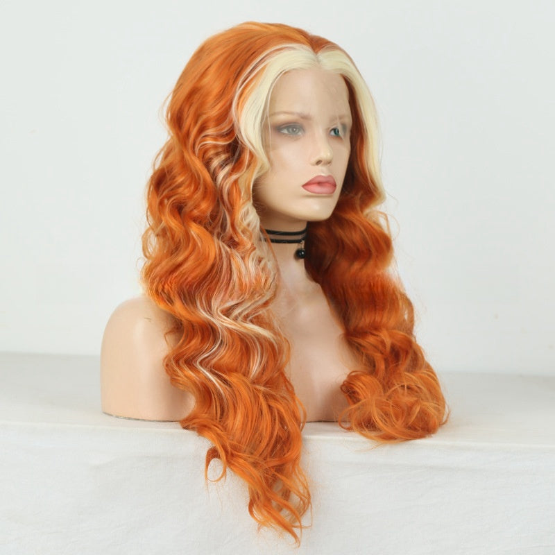 European & American Style Curly Lace Front Wig - Mixed Color Mid-Length Hair