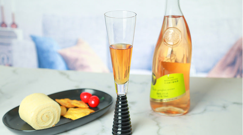 Decorative Wine & Champagne Glass Goblet Set - Threaded Black, Silver & Gold Options