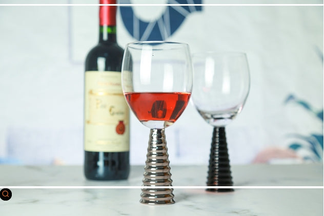 Decorative Wine & Champagne Glass Goblet Set - Threaded Black, Silver & Gold Options