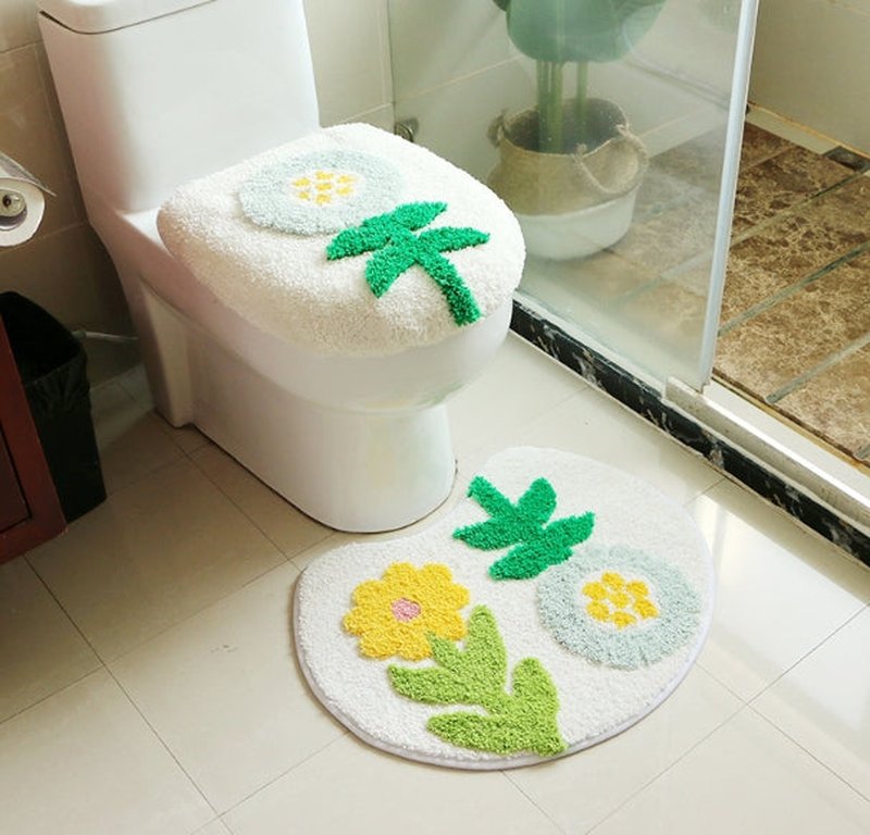 Absorbent Fiber Bathroom Mat Set for Toilet - Thickened Seat Cover & Cushions