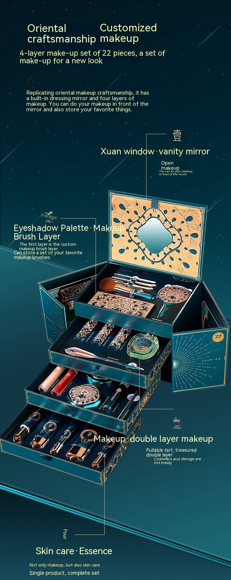 22-Piece Makeup Set with Brushes & Accessories - Multicolor Festival Style