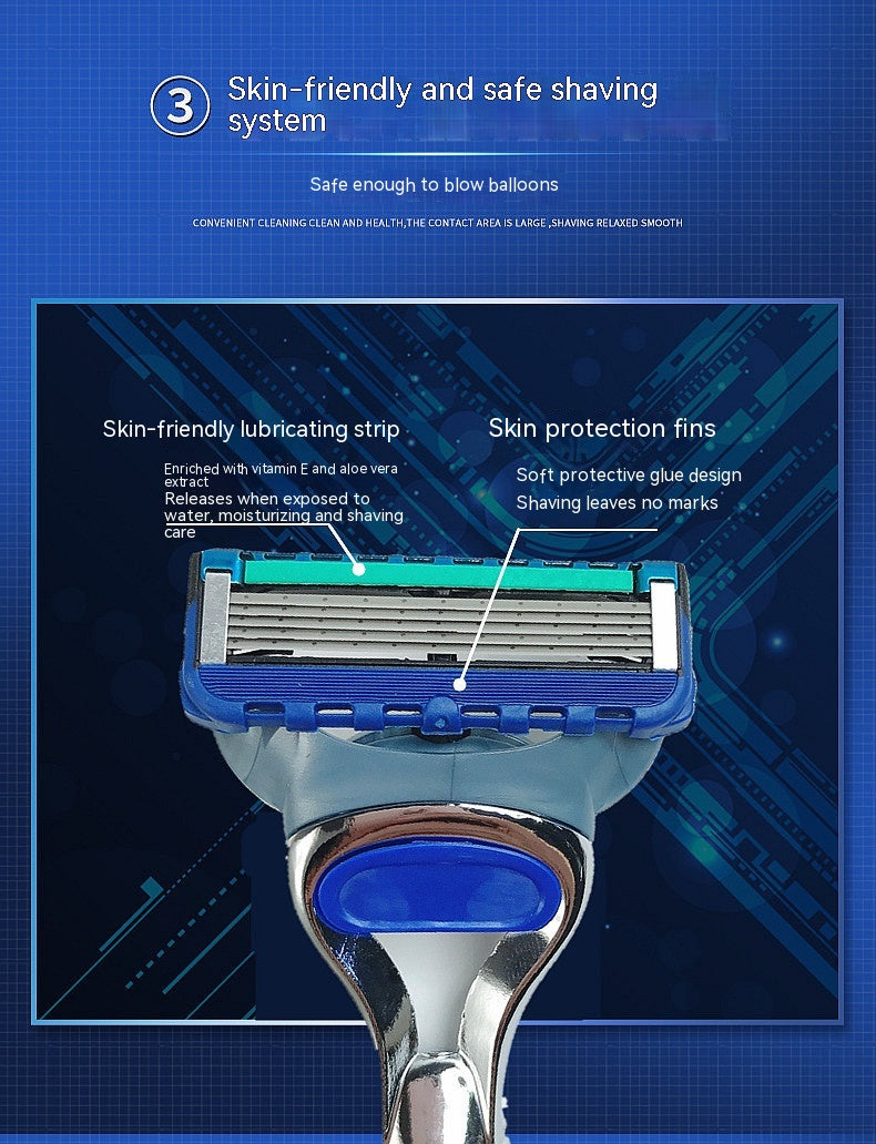 Men's Five-Layer Razor Head for Shaving - Blue, Pack of 1/2/8