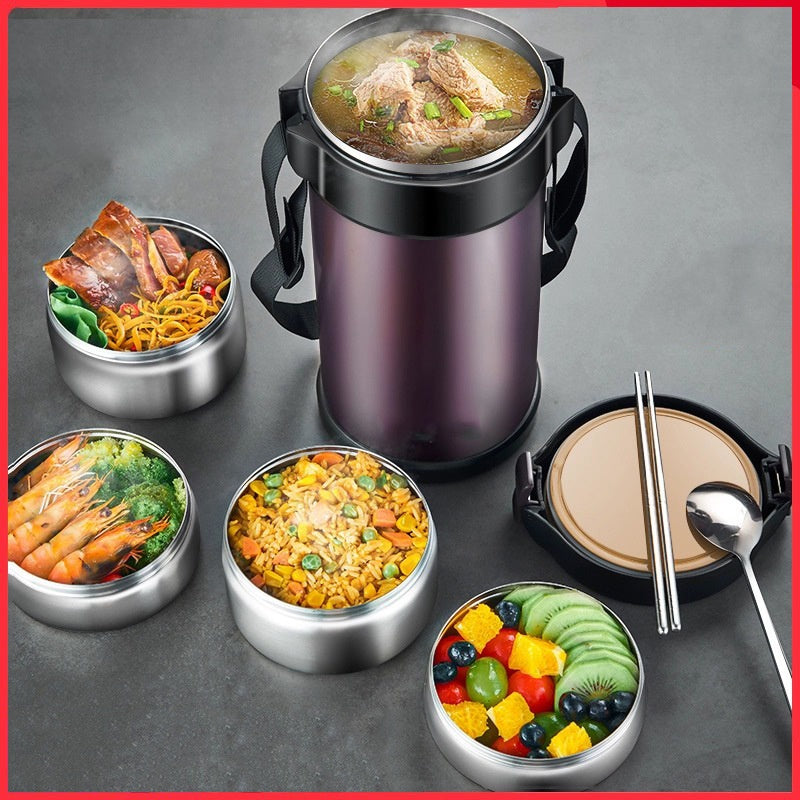 Large Capacity Multi-Layer Insulated Lunch Box Bento Container with Separated Compartments