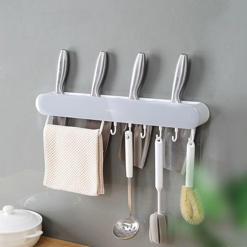 Wall-Mounted Knife Rack with Integrated Storage for Kitchen Organizer