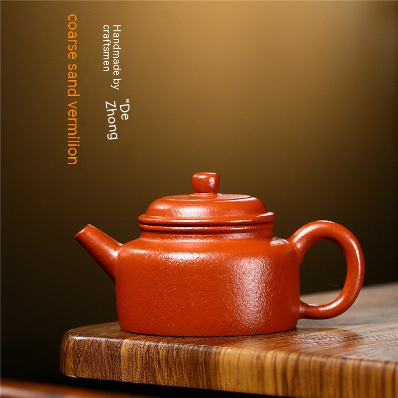Chinese Style Purple Sand Tea Set with Hand-Painted Coarse Cinnabar Sand Finish