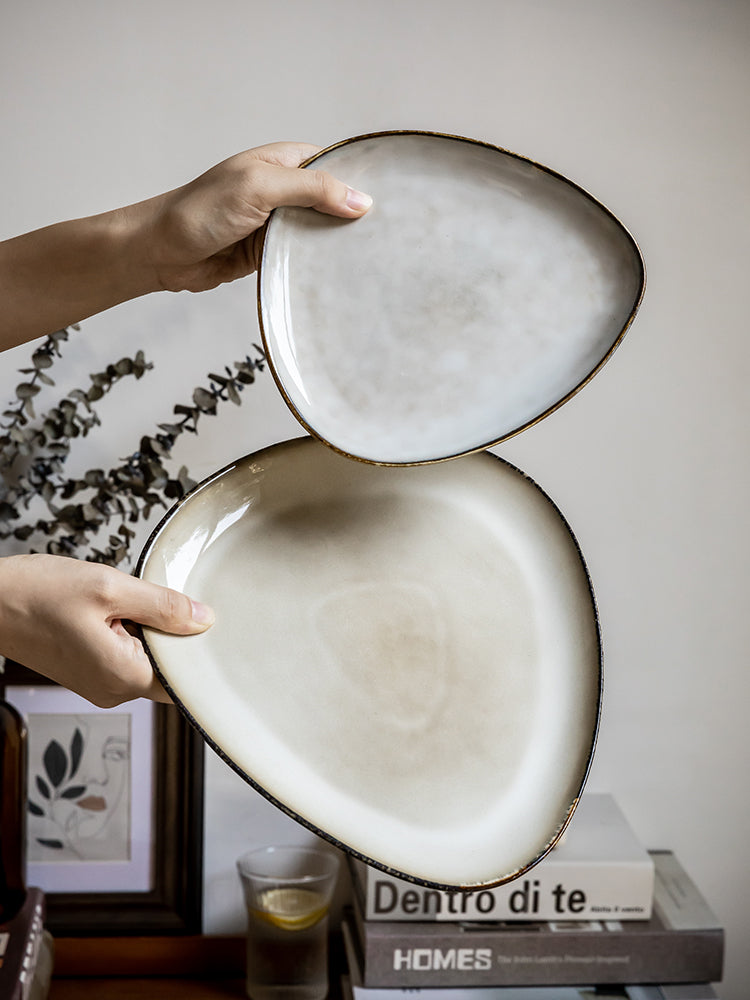 Ceramic Irregular Triangle Plate and Bowl Set - 8 Inch and 10.5 Inch Dinnerware