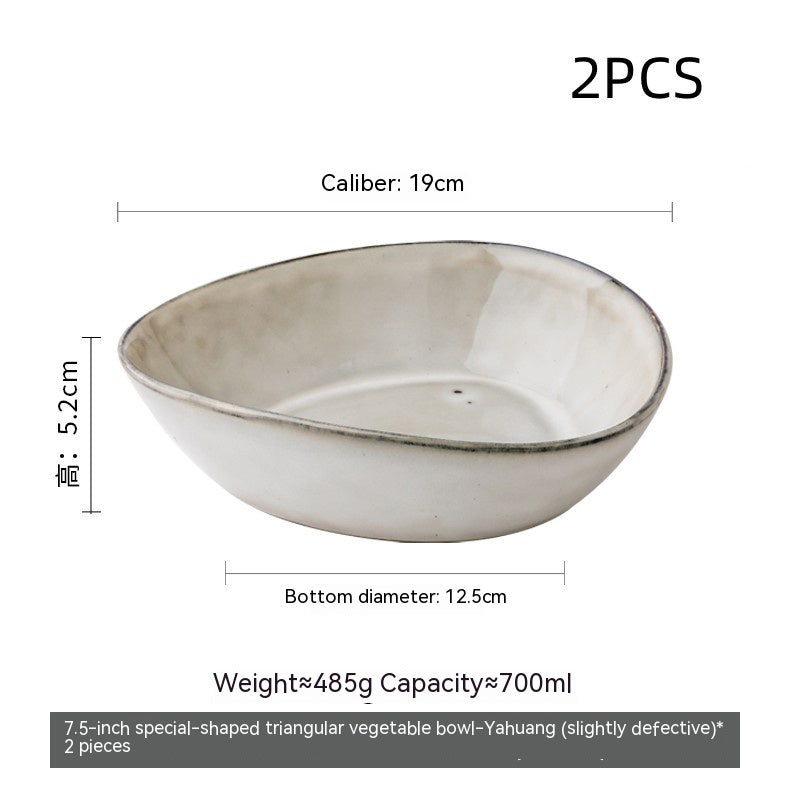 Ceramic Irregular Triangle Plate and Bowl Set - 8 Inch and 10.5 Inch Dinnerware