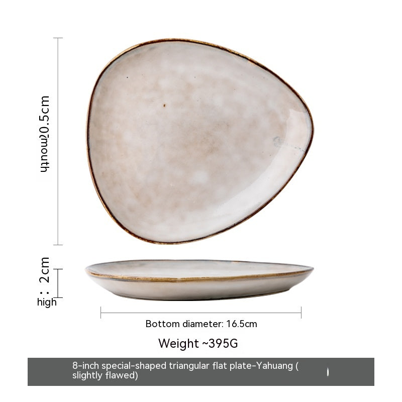 Ceramic Irregular Triangle Plate and Bowl Set - 8 Inch and 10.5 Inch Dinnerware