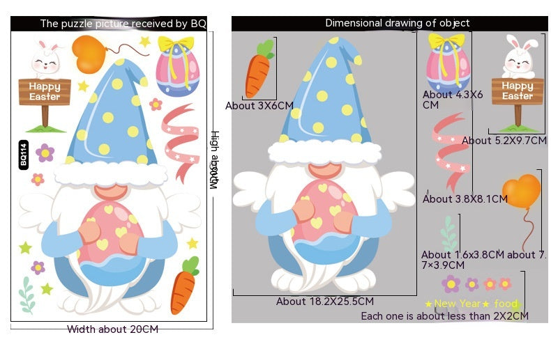 Cute Easter Bunny Stickers for Holiday Decor - PVC 20x30cm Set